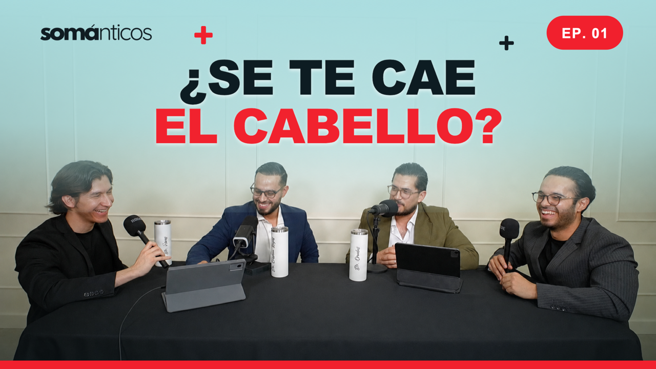 Los cuatro médicos de Sománticos durante el episodio sobre caída del cabello y alopecia